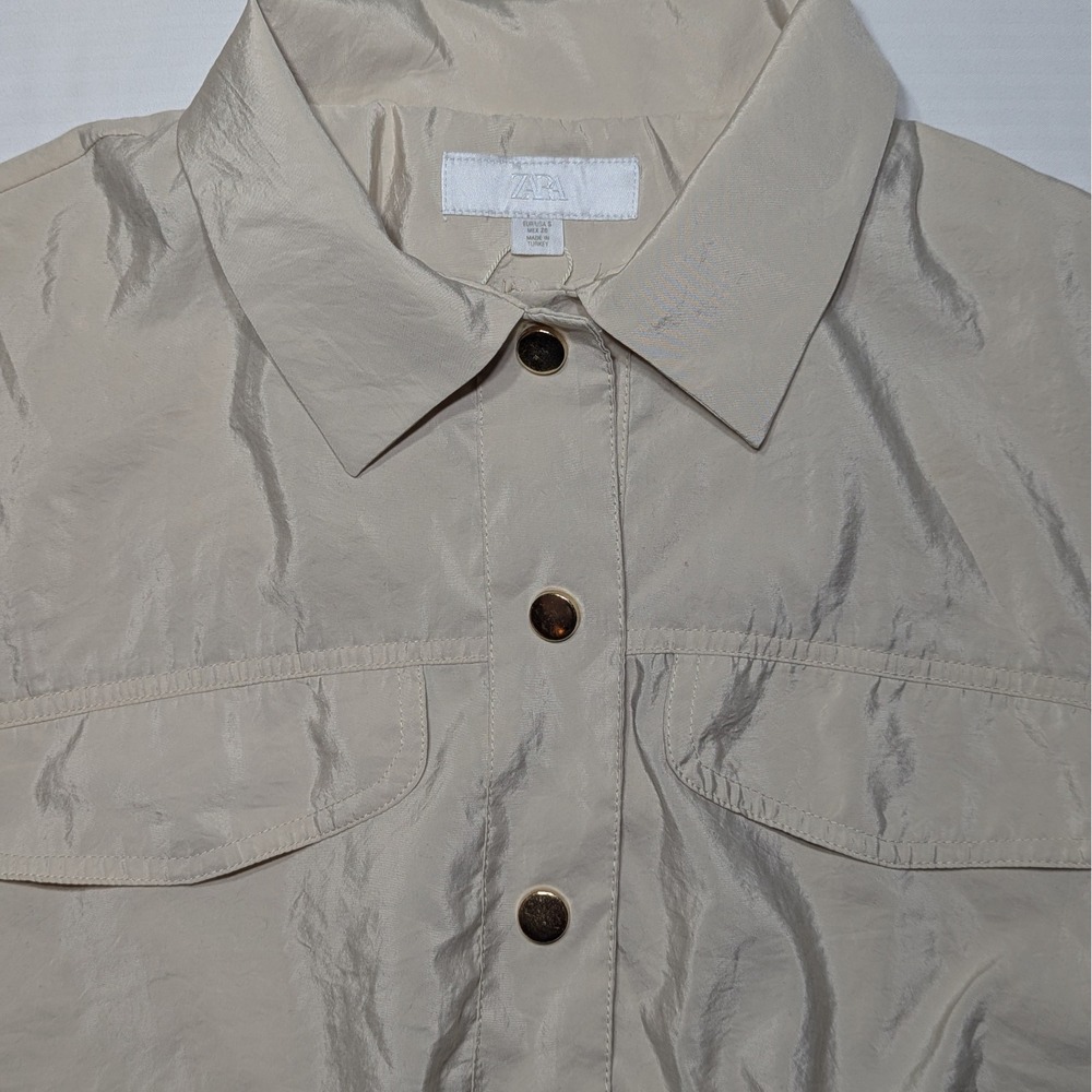 Zara Women Small Champagne Gold Button Cropped Bomber Utility Jacket S Shacket - Picture 5 of 9